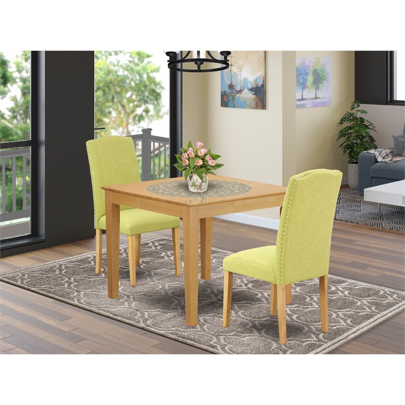 Pemberly Row 3-Piece Wood Dining Set with Oak Finish and Limelight Chairs