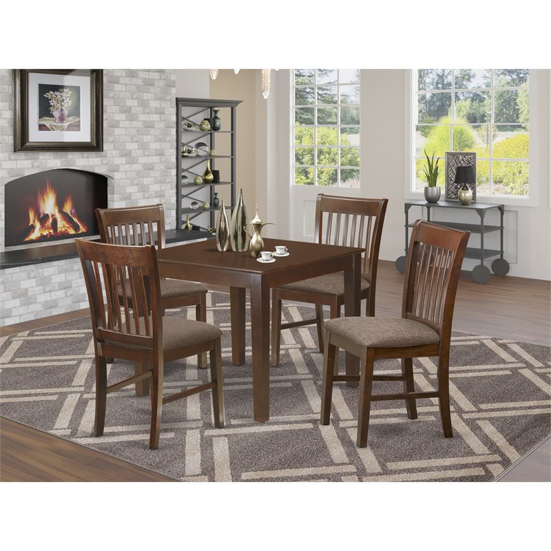 Pemberly Row 5-Piece Wood Dining Set with Fabric Seats in Mahogany