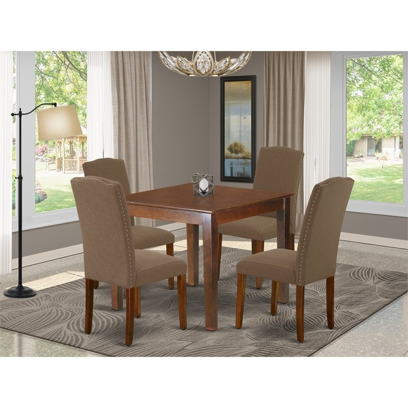Pemberly Row 5-Piece Wood Dining Set in Mahogany and Dark Coffee