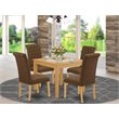 Pemberly Row 5-Piece Wood Dining Set with Parson Chairs in Oak/Dark Coffee