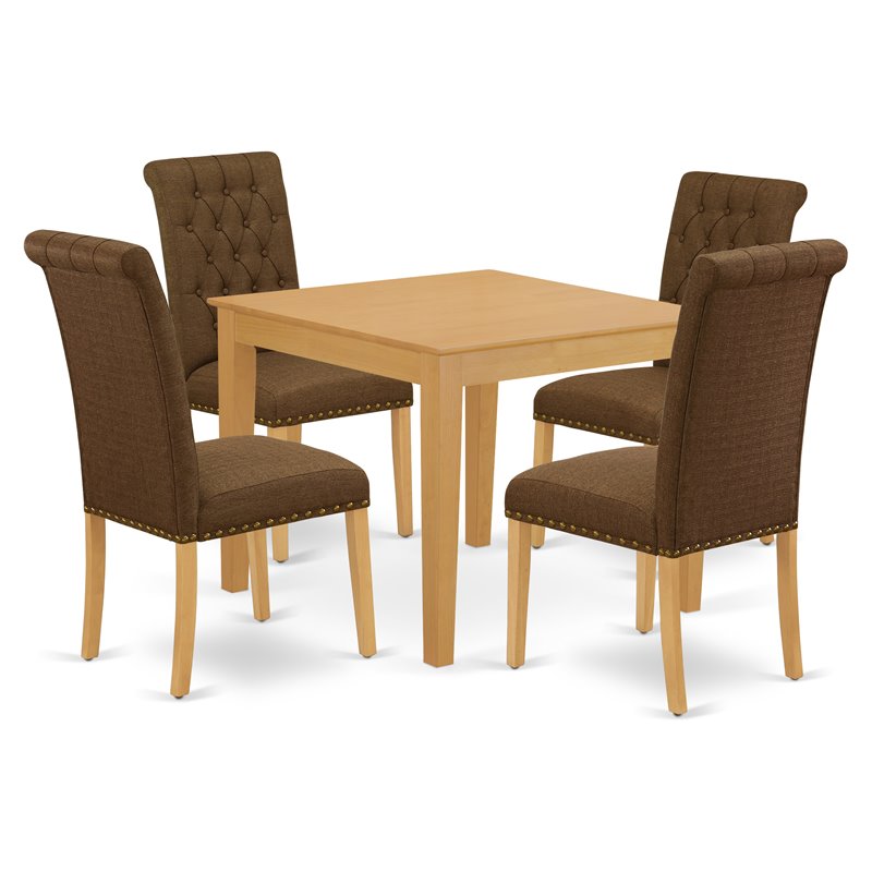 Pemberly Row 5-Piece Wood Dining Set with Parson Chairs in Oak/Dark Coffee