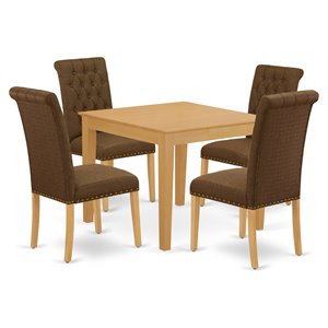 Pemberly Row 5-Piece Wood Dining Set with Parson Chairs in Oak/Dark Coffee