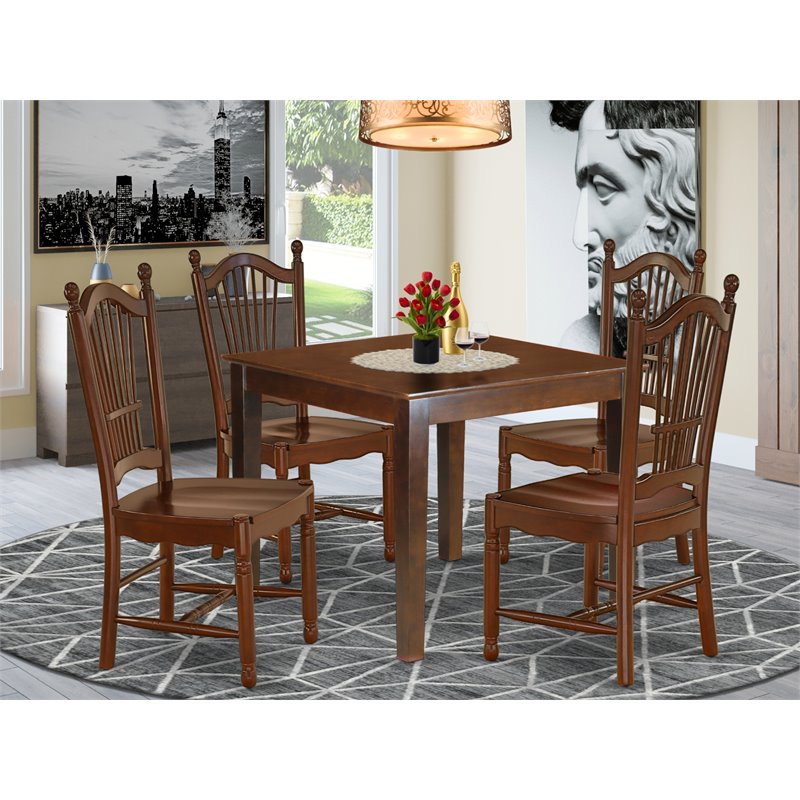 Pemberly Row 5-Piece Mahogany Dining Set with Wooden Seat Chairs