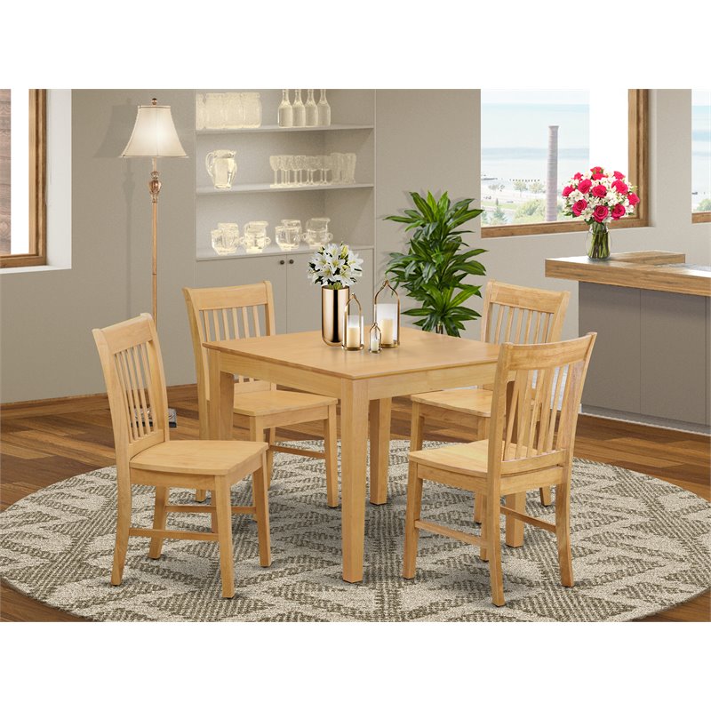 Pemberly Row 5-Piece Wood Dining Set in Oak with Solid Wood Chairs