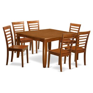 Pemberly Row 7-Piece Square Dining Table Set in Saddle Brown