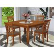 Pemberly Row 5-Piece Dining Set with Fabric Seats in Saddle Brown Finish