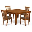 Pemberly Row 5-Piece Dining Set with Fabric Seats in Saddle Brown Finish