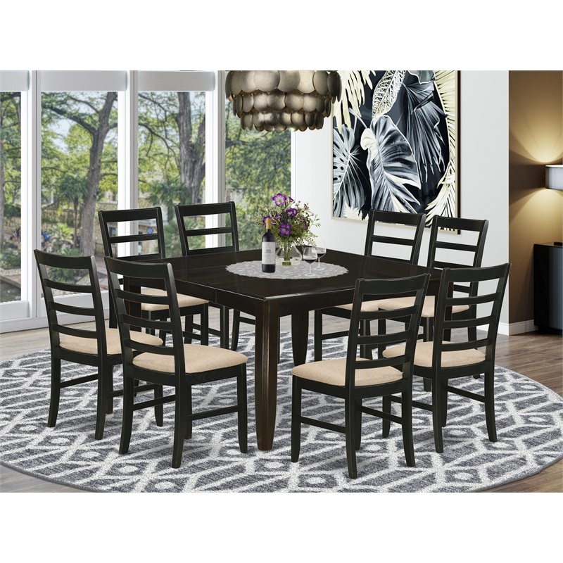 Pemberly Row 9-Piece Rubberwood Dining Set with Linen Seats in Cappuccino