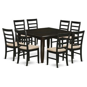 Pemberly Row 9-Piece Rubberwood Dining Set with Linen Seats in Cappuccino
