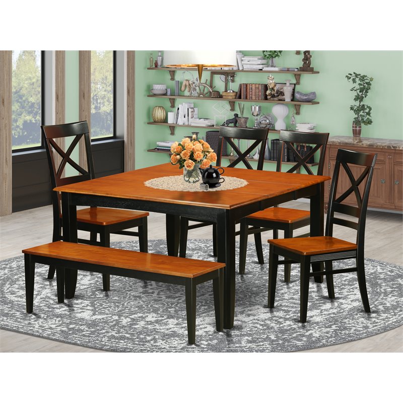 Pemberly Row 6-Piece Wood Dining Set with Bench in Black and Cherry