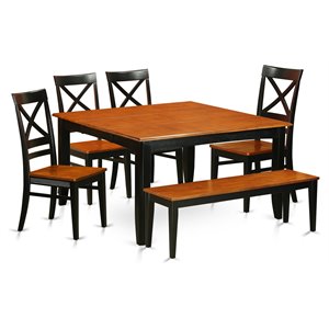 Pemberly Row 6-Piece Wood Dining Set with Bench in Black and Cherry