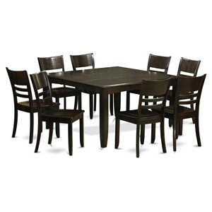 Pemberly Row 9-Piece Rubberwood Dining Set in Cappuccino with Ladder Back