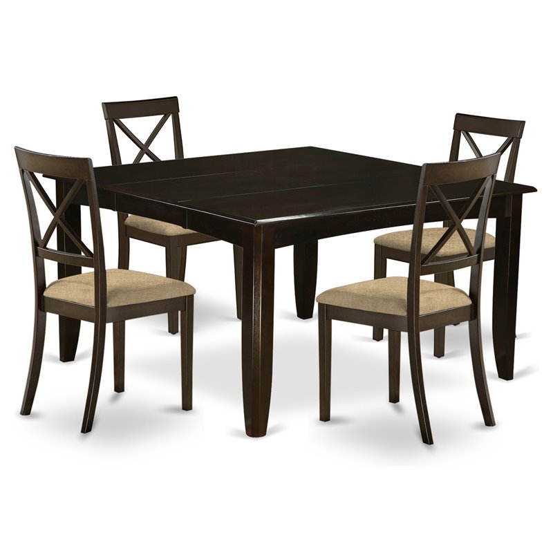 Pemberly Row 5-Piece Dining Set with Square Table in Cappuccino Finish