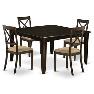 Pemberly Row 5-Piece Dining Set with Square Table in Cappuccino Finish