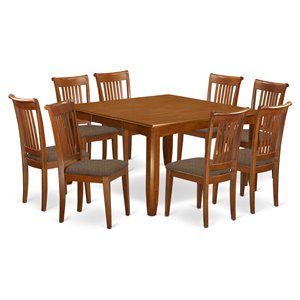Pemberly Row 9-Piece Rubberwood Dining Set with Saddle Brown Chairs