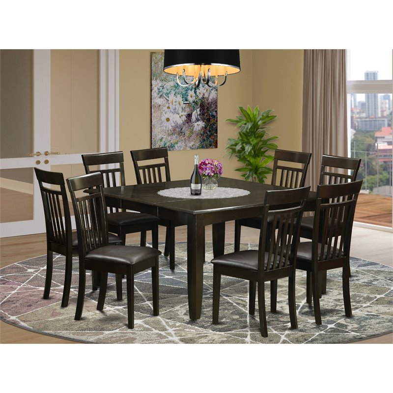 Pemberly Row 9-Piece Dining Set with Faux Leather Seats in Cappuccino