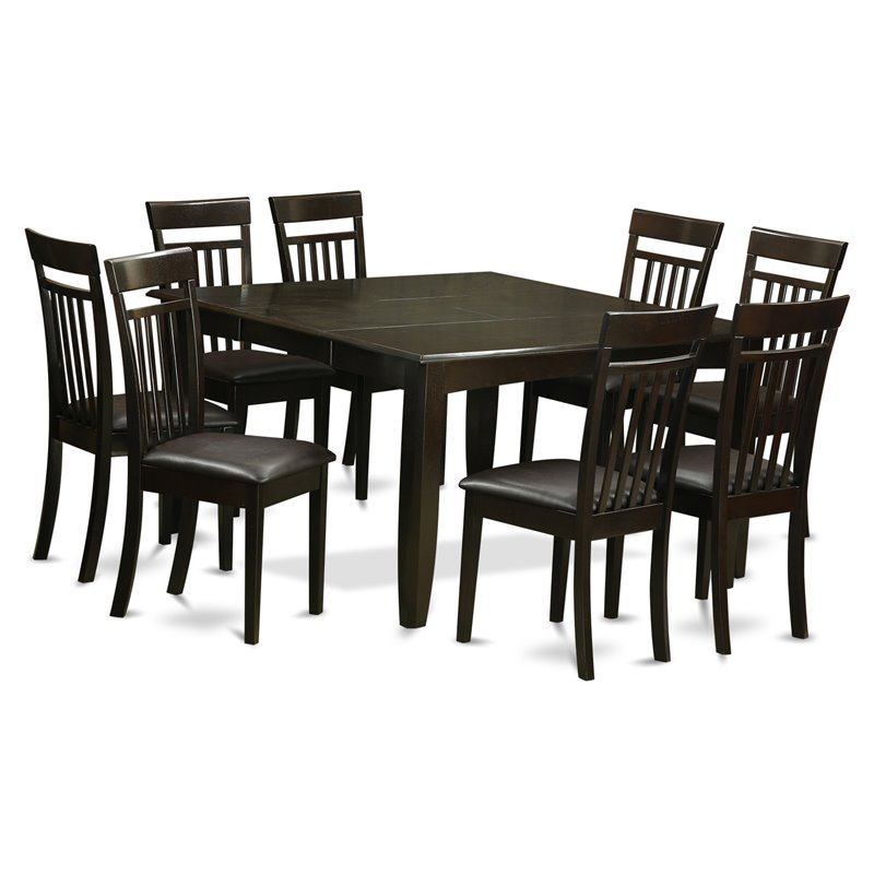 Pemberly Row 9-Piece Dining Set with Faux Leather Seats in Cappuccino