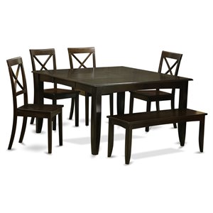 Pemberly Row 6-Piece Dining Room Set with Bench in Cappuccino Finish