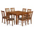 Pemberly Row 9-Piece Wood Dining Set with Fabric Seats in Saddle Brown