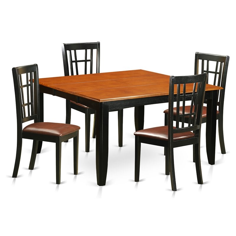 Pemberly Row 5-Piece Asian Hardwood Dining Table Set in Black and Cherry