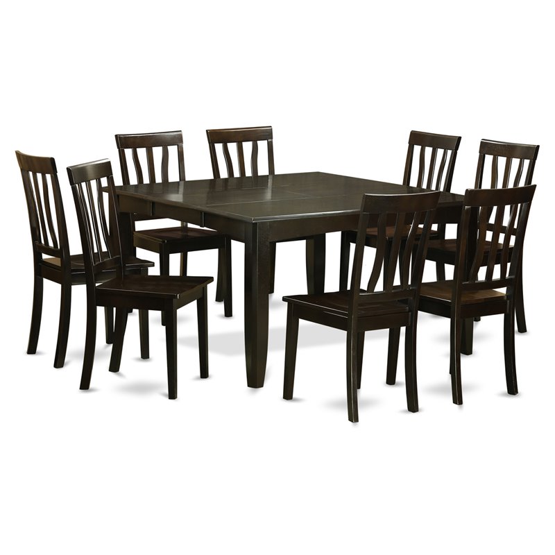 Pemberly Row 9-Piece Rubberwood Dining Set with 18 in Leaf in Cappuccino