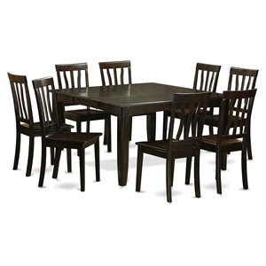 Pemberly Row 9-Piece Rubberwood Dining Set with 18 in Leaf in Cappuccino