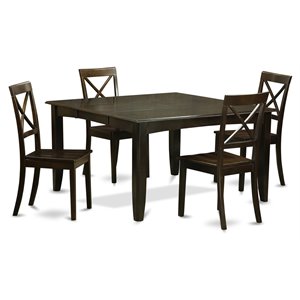 Pemberly Row 5-Piece Dining Set with 18 in Leaf in Cappuccino