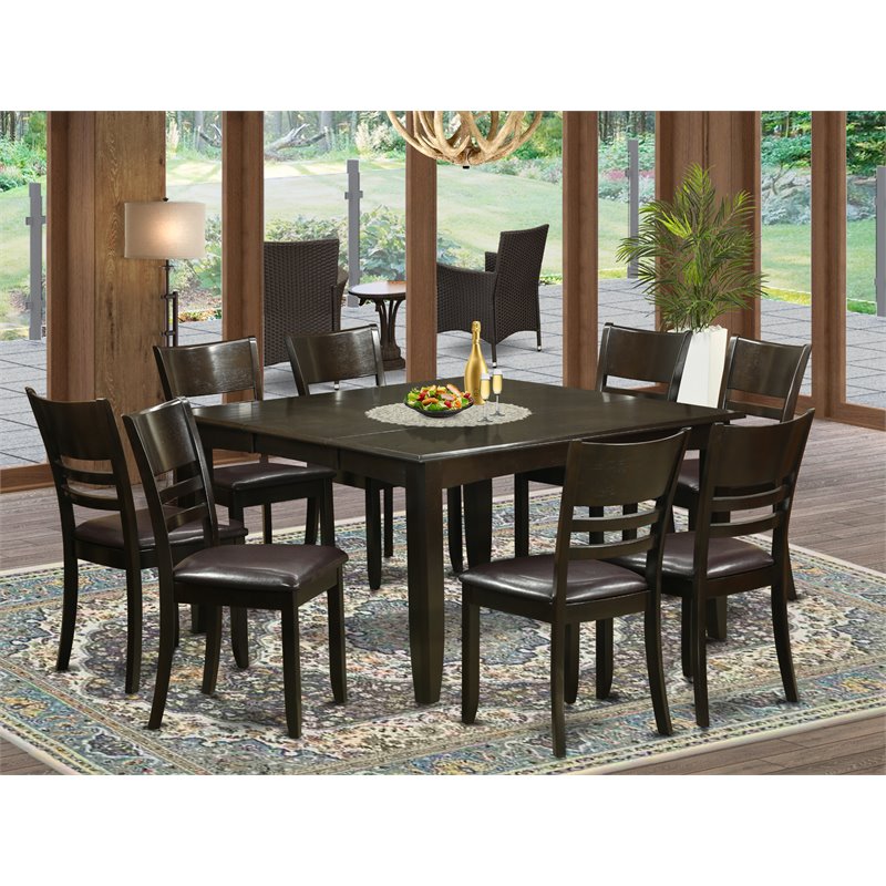 Pemberly Row 9-Piece Rubberwood Dining Set with Faux Leather in Cappuccino