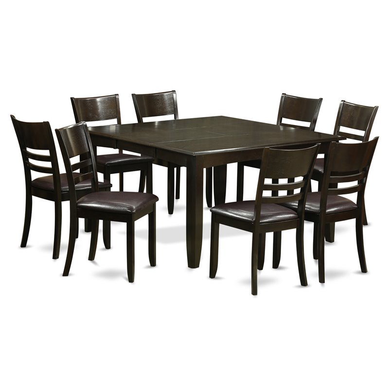 Pemberly Row 9-Piece Rubberwood Dining Set with Faux Leather in Cappuccino