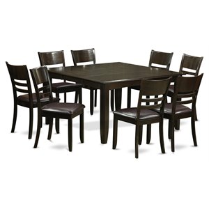 Pemberly Row 9-Piece Rubberwood Dining Set with Faux Leather in Cappuccino