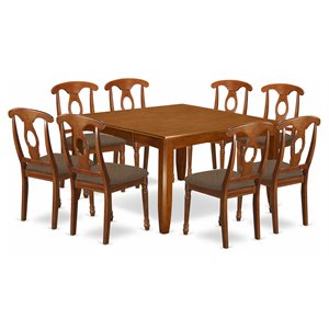 Pemberly Row 9-Piece Wood Dining Set with Cushion Seat in Saddle Brown