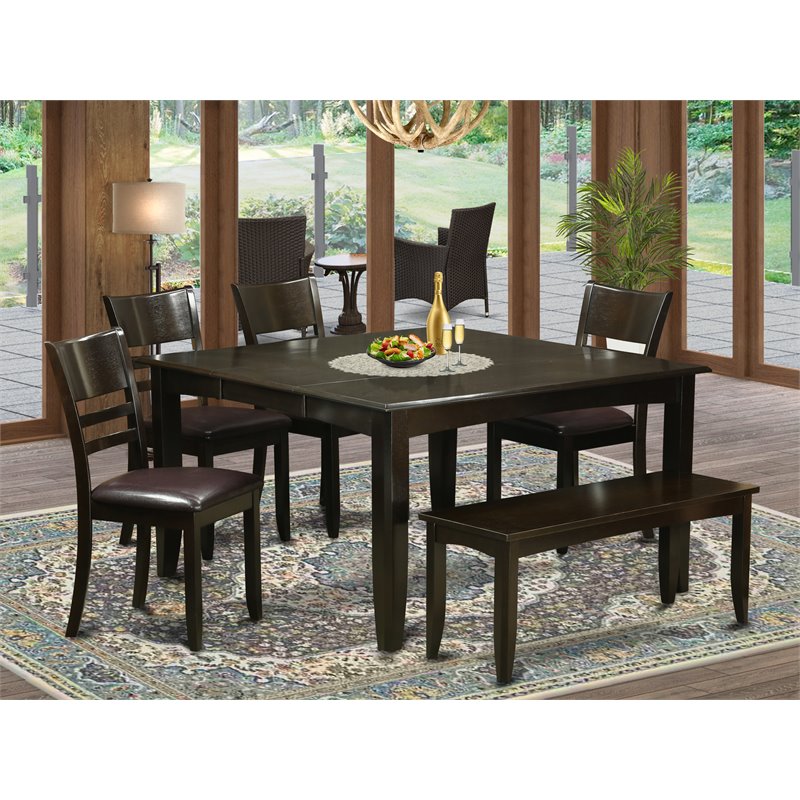 Pemberly Row 6-Piece Wood Dinette Set with Bench in Cappuccino