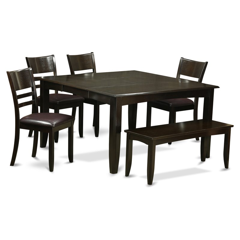 Pemberly Row 6-Piece Wood Dinette Set with Bench in Cappuccino
