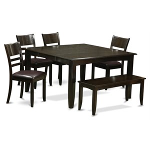 Pemberly Row 6-Piece Wood Dinette Set with Bench in Cappuccino