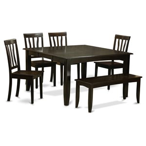 Pemberly Row 6-Piece Wood Dining Set with Bench in Cappuccino Finish