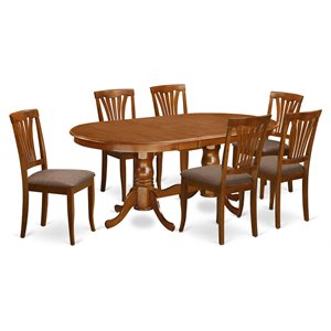 Pemberly Row 7-Piece Rubberwood Dining Set with Linen Seats in Saddle Brown