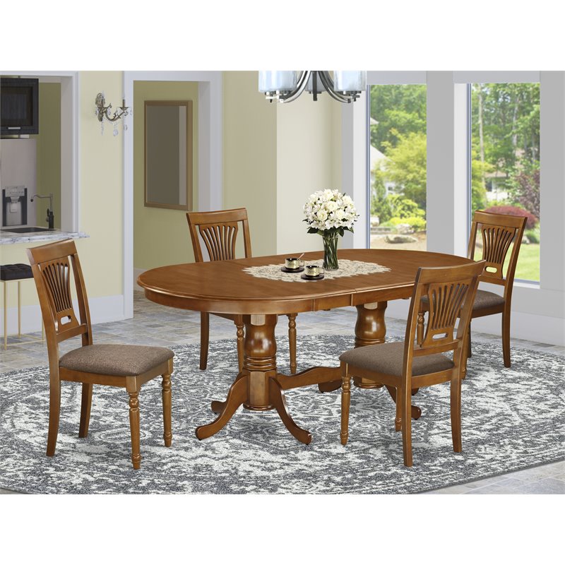 Pemberly Row 5-Piece Wood Dining Set with Oval Table in Saddle Brown