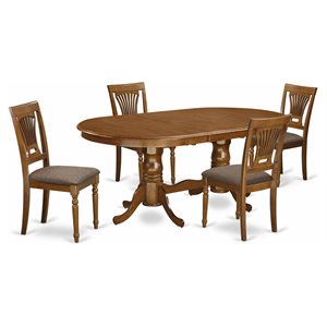 Pemberly Row 5-Piece Wood Dining Set with Oval Table in Saddle Brown