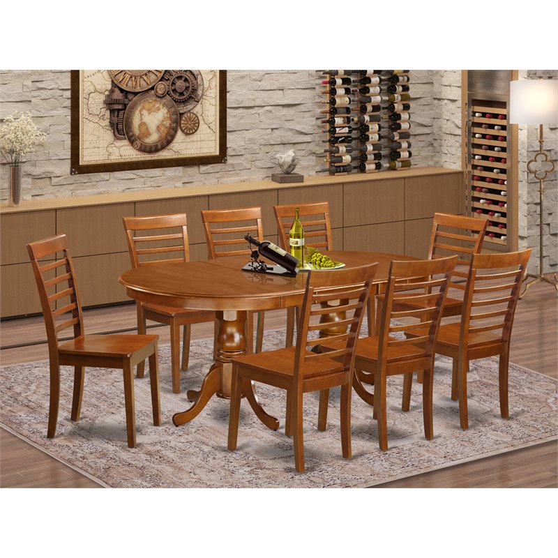 Pemberly Row 9-Piece Dining Set with Saddle Brown Finish and Asian Wood