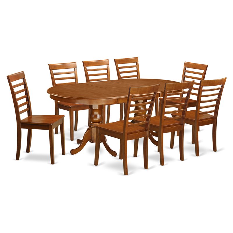 Pemberly Row 9-Piece Dining Set with Saddle Brown Finish and Asian Wood