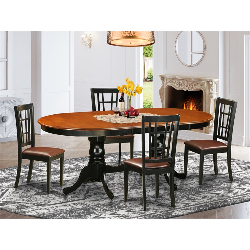 Pemberly Row 5-Piece Dining Set with Faux Leather Chairs in Black/Cherry