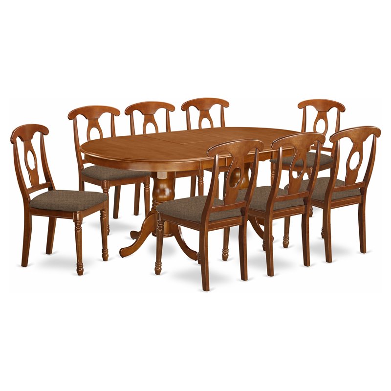 Pemberly Row 9-Piece Dining Set with Cushion Chairs in Saddle Brown