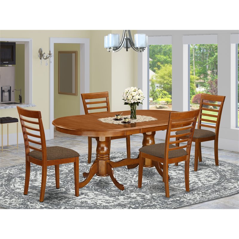 Pemberly Row 5-Piece Asian Wood Dining Set with Oval Table in Saddle Brown