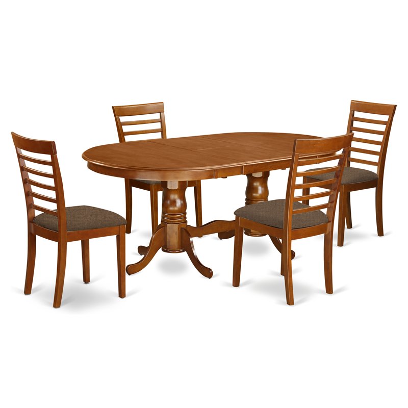 Pemberly Row 5-Piece Asian Wood Dining Set with Oval Table in Saddle Brown
