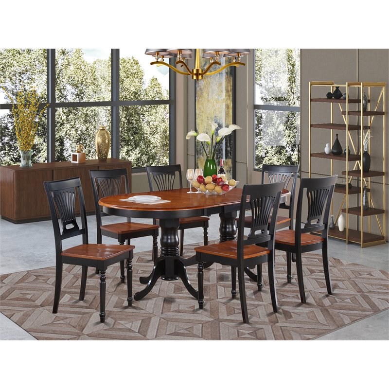 Pemberly Row 7-Piece Rubberwood Dining Set in Black and Cherry Finish