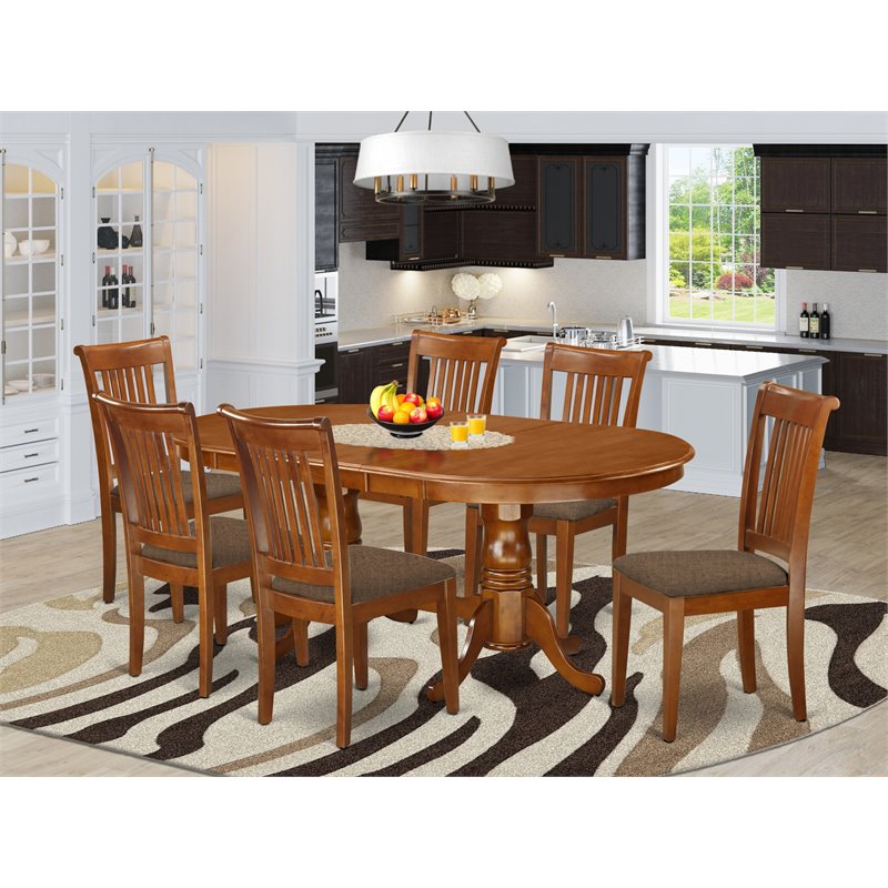 Pemberly Row 7-Piece Wood Dining Set with Cushion Chairs in Saddle Brown