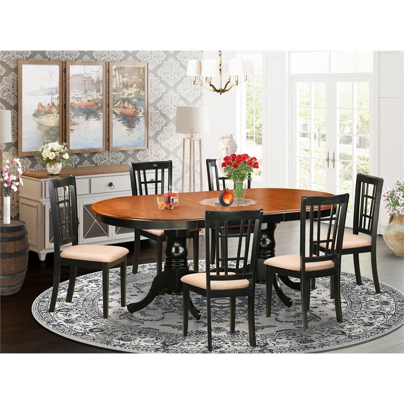 Pemberly Row 7-Piece Asian Wood Dining Set in Black and Cherry Finish