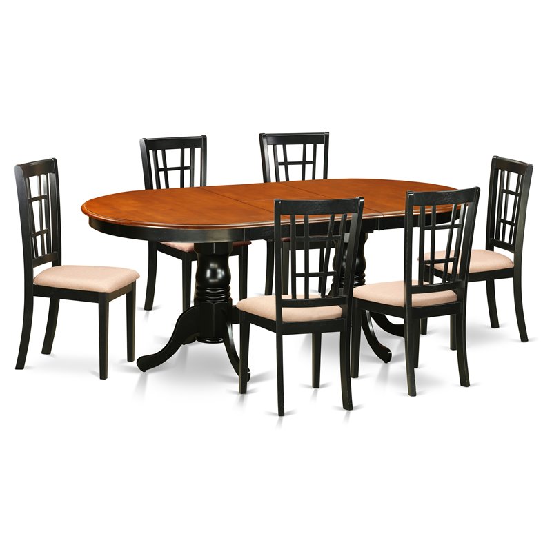 Pemberly Row 7-Piece Asian Wood Dining Set in Black and Cherry Finish