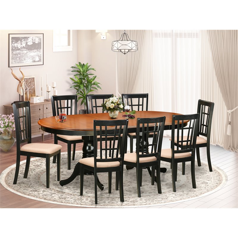 Pemberly Row 9-Piece Wood Dining Set with Fabric Seats in Black/Cherry