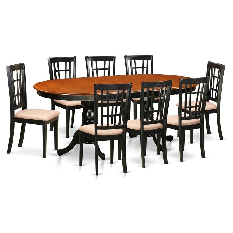 Pemberly Row 9-Piece Wood Dining Set with Fabric Seats in Black/Cherry